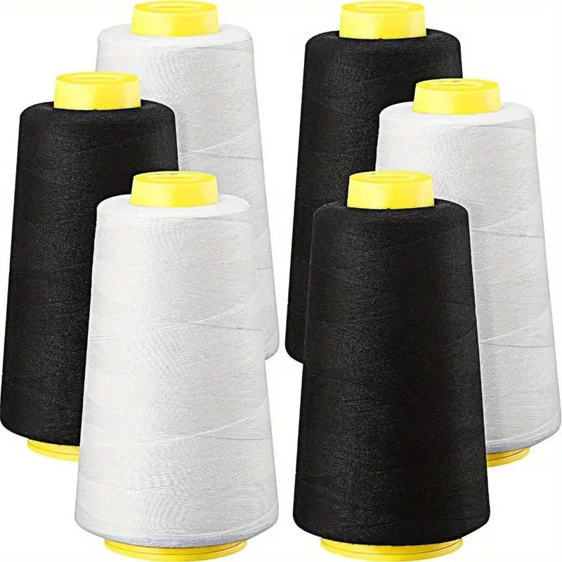 Serger Thread Cone - 3個の黒色と3個の白色オーバーロック糸コーン - 3000ヤード、ミシン用セガーフィス糸、オーバーロック用402ポリエステルコーン糸