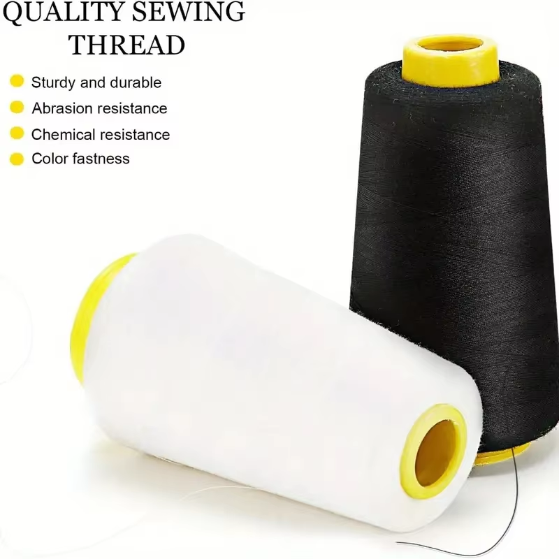 Serger Thread Cone - 黒3本、白3本のオーバーロック糸コーン、3000ヤード、ポリエステル製、ミシン用、402コーン糸、オーバーロック用