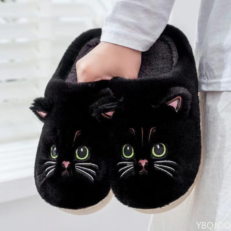 Sewing Fabric - 新しい秋冬綿スリッパ男性と女性のカップル漫画子猫屋内ぬいぐるみ平底ホーム暖かさ女性の綿モップ