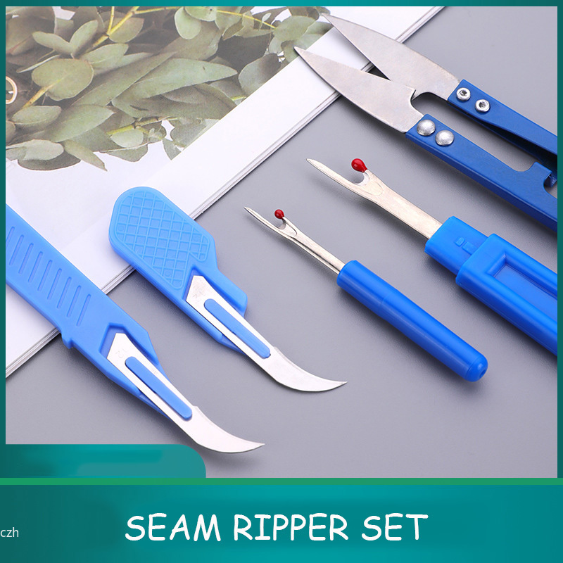 Sewing Repair - 5個入り ブルー ソーイングリッパーキット 糸切り器 シームリッパー はさみ付き