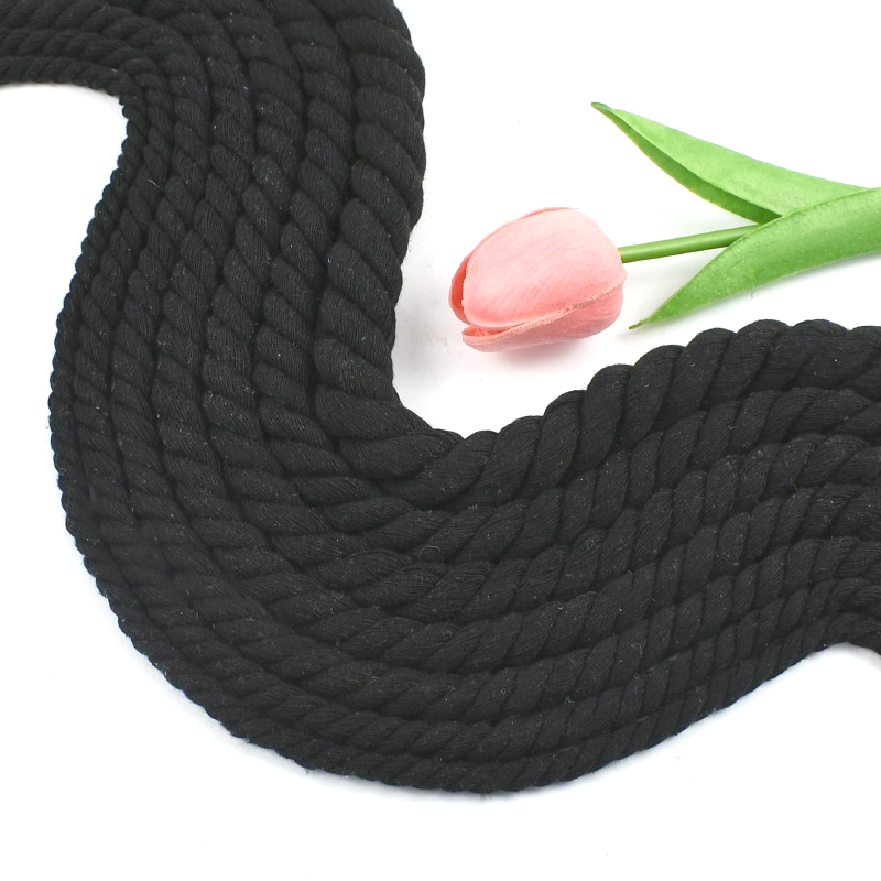 Sewing Thread In Textile - 1-5M 5-20mm ブラック 3本撚り綿コード バッグ編み糸 ロープ