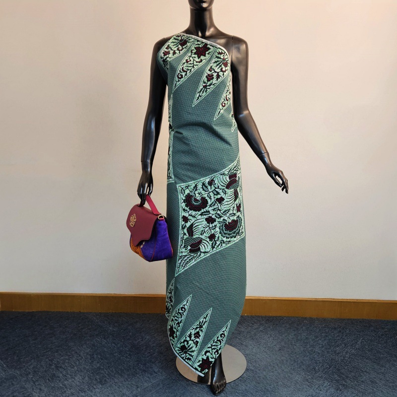 Sewing Batik Fabric - 6ヤードロングプリントグレーグリーンコットンアフリカンスタイルワックス生地、DIY縫製ドレスソファカーテンテーブルクロス用、幅120CM、R2802