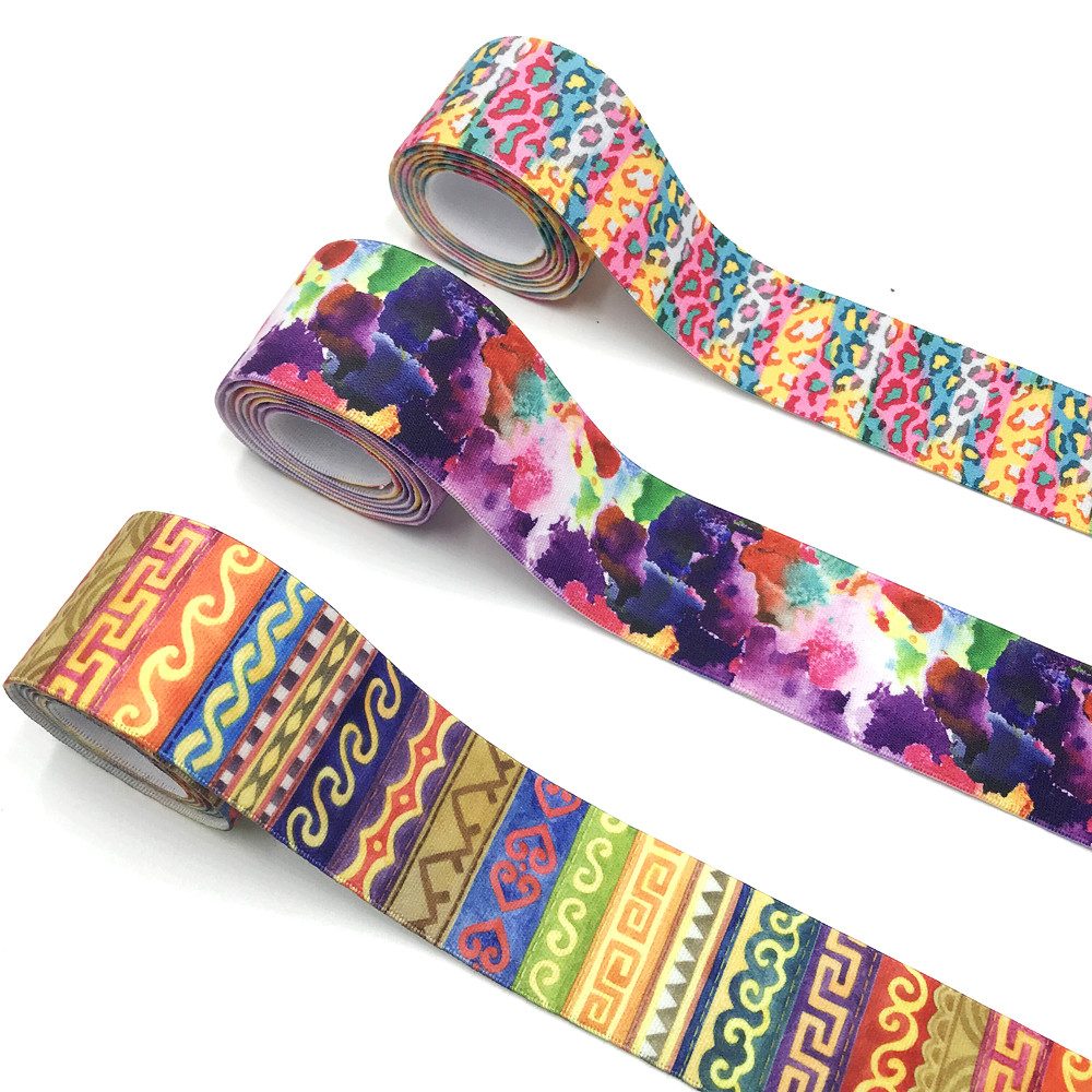 Sewing Tie Dye - 5メートル/ロット 25/38MM レオパードタイダイ幾何学模様プリント伸縮性ストラップ ストライプ DIY衣類ウェビングズボンベルト縫製アクセサリー