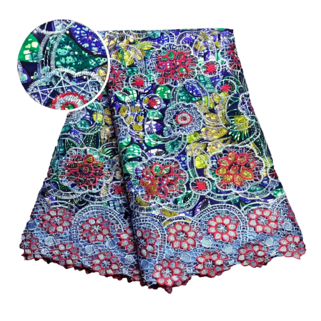 Sewing Batik Fabric - 100%コットンアフリカングリッターワックスレース生地 5ヤード 3D刺繍入りソフトファッションコードレース 女性用ドレス刺繍縫製レース