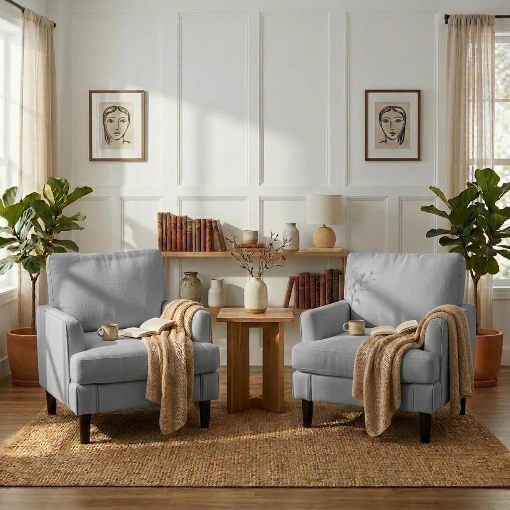 Century Textile & Sewing Supply By Owner - # アクセントチェアセット ミッドセンチュリーの快適な布張りアームチェア ネジなし 丈夫な脚 リビングルーム