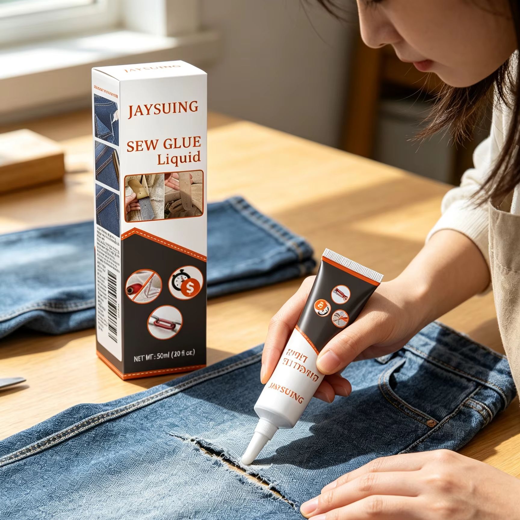 Sewing Repair - ジェイスイング縫製用接着剤 衣類修理 速乾 透明 洗濯可能 布＆革用接着剤