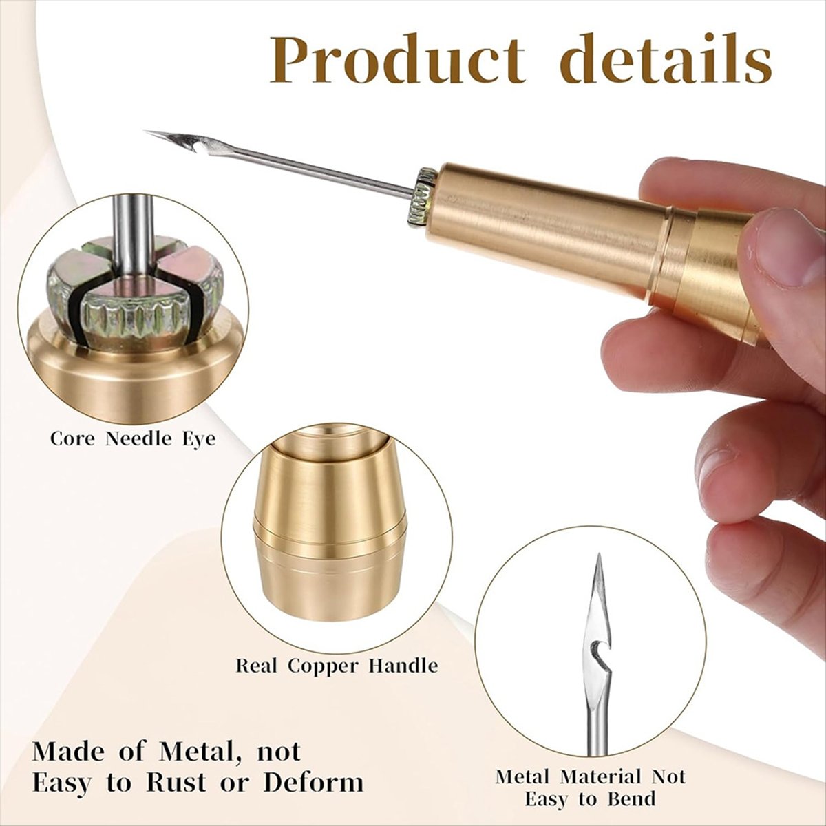 Sewing Repair - 9個入り革縫い針キット、銅製ハンドル付き、革細工用針6本付き、靴修理ツール[2026 MOCC]