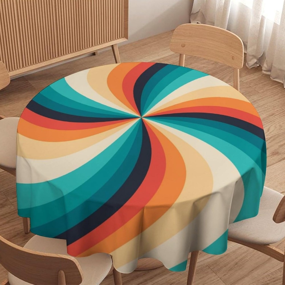 Century Textile & Sewing Supply By Owner - ヴィンテージ グルービー スワール ラウンド テーブルクロス 70年代