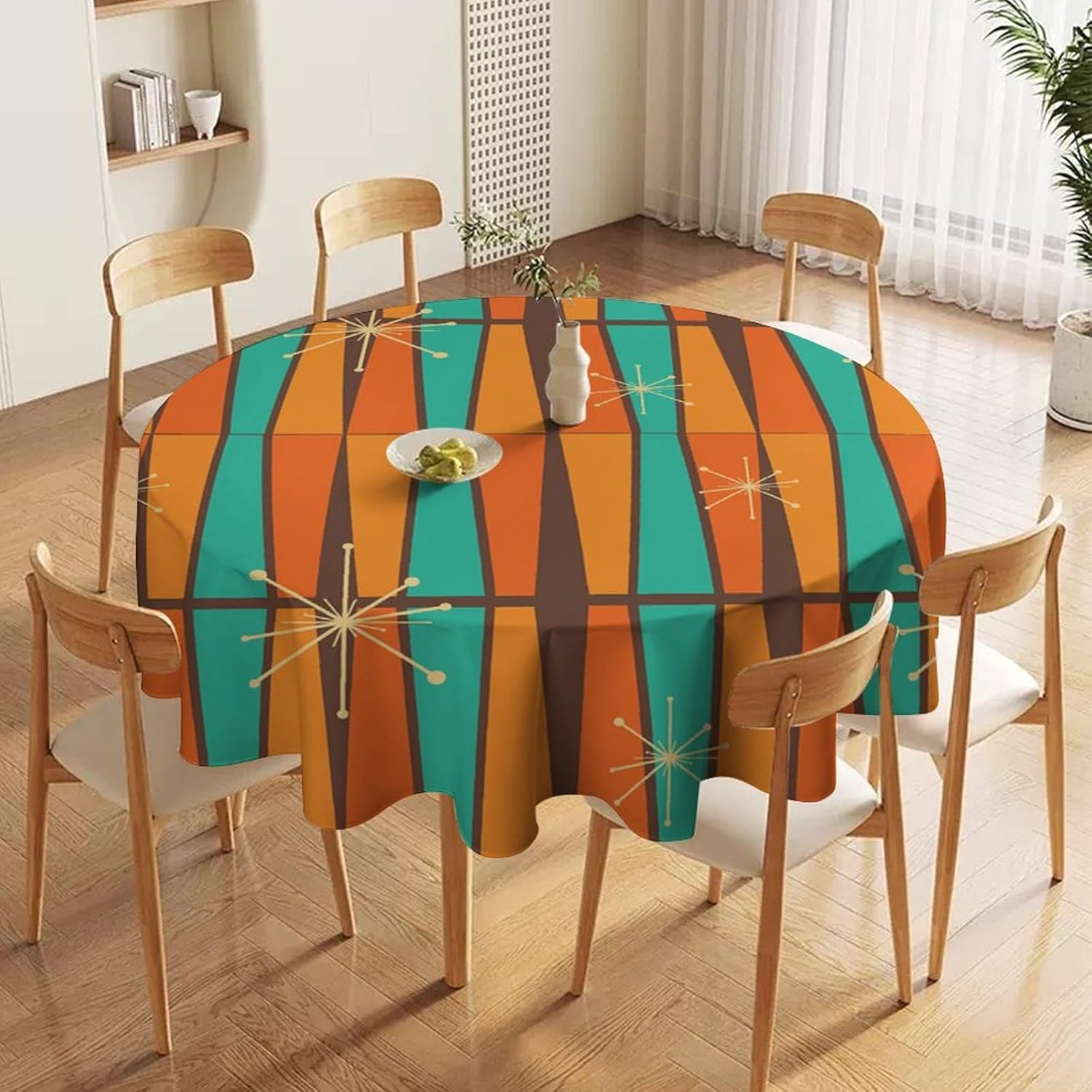 ミッドセンチュリーモダンオレンジイエロージオメトリラウンドテ - Century Textile & Sewing Supply By Owner のレビューと価格