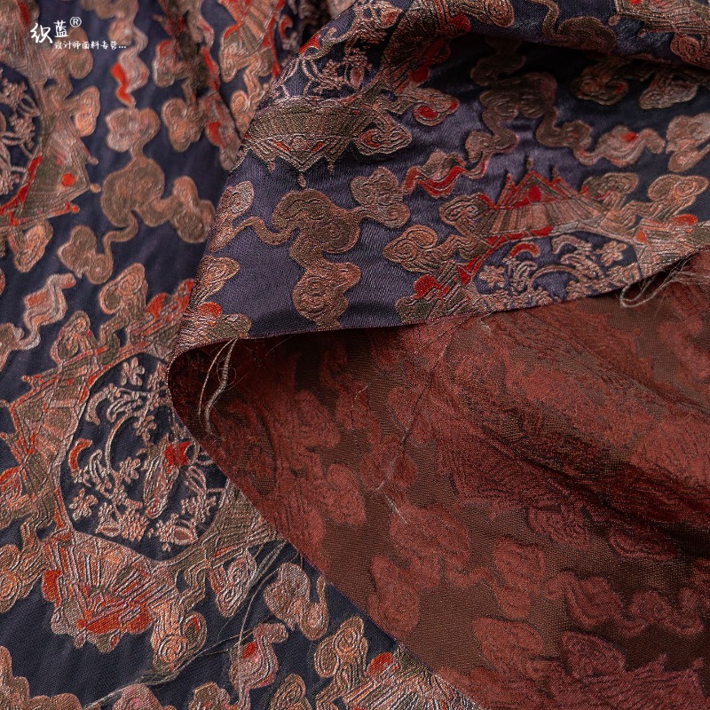 紫赤色のレーヨン花柄ジャカードルレックス生地新しい中国風のシ - Sewing Fabric のレビューと価格