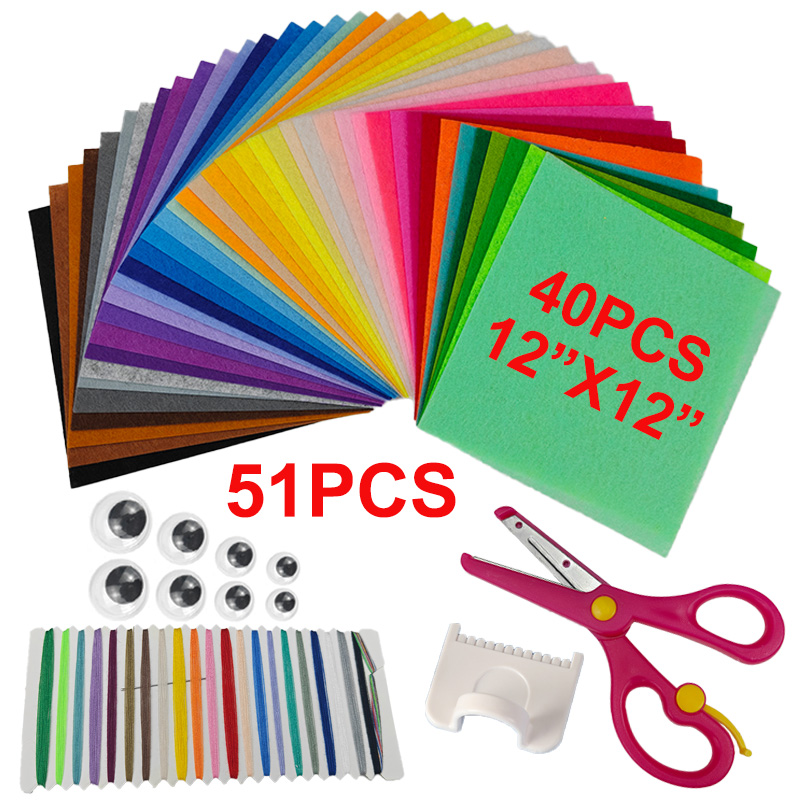 DIY材料縫製キット51セット、30X30CMの正方形不織布 - Sewing Thread In Textile のレビューと価格