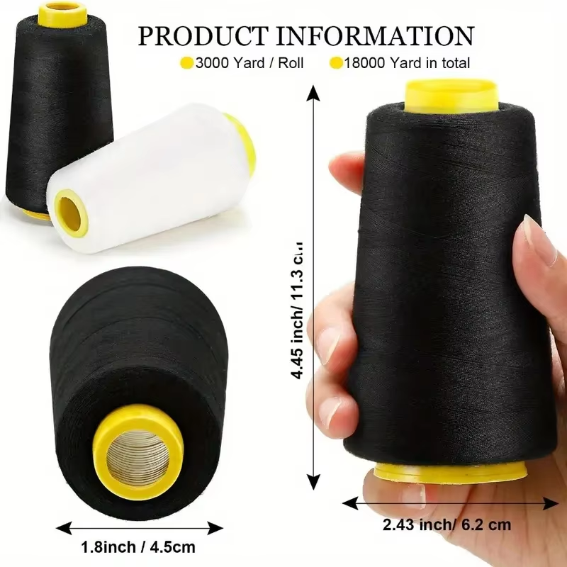 黒3本、白3本のオーバーロック糸コーン、3000ヤード、ポリ - Serger Thread Cone のレビューと価格