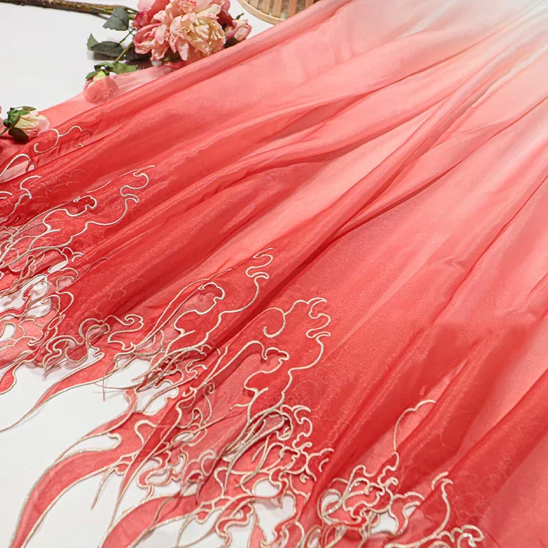 中国風刺繍蓮の葉グラデーション生地 DIY 漢服ドレススカー - Sewing Fabric のレビューと価格