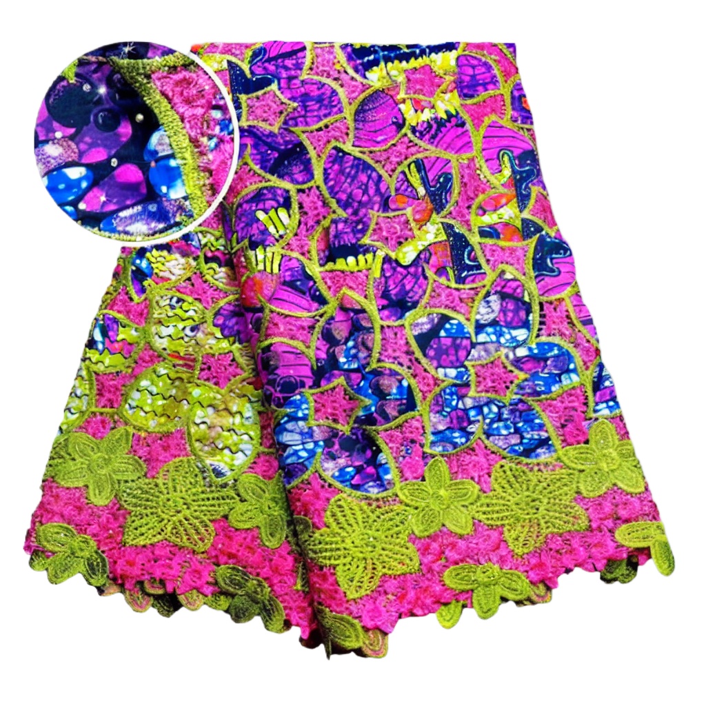 100%コットンアフリカングリッターワックスレース生地 5ヤ - Sewing Batik Fabric のレビューと価格