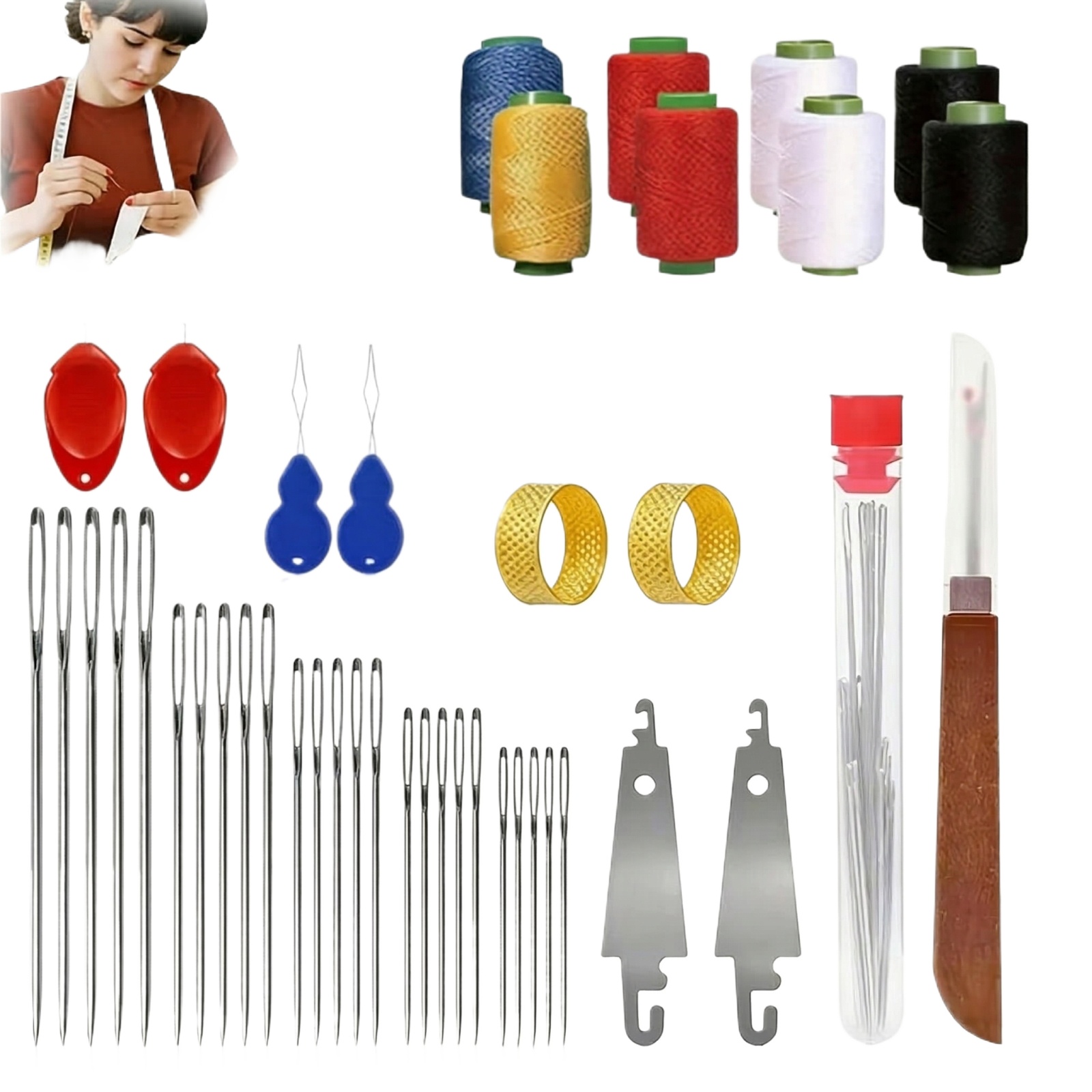 43個入りビッグアイ縫い針キット、家庭必需品、硬鋼縫製アクセ - Sewing Repair のレビューと価格