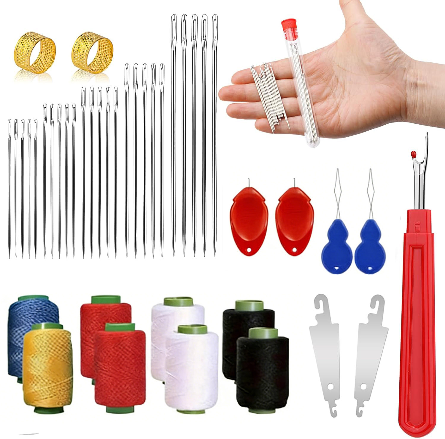 43個入りビッグアイ縫い針キット、家庭必需品、硬鋼縫製アクセ - Sewing Repair のレビューと価格