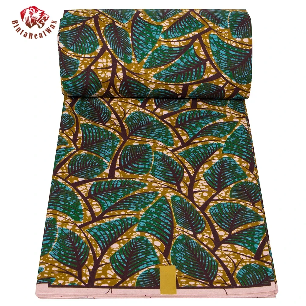 アフリカンアンカラプリント生地,リーフプリント生地,本物のワ - Sewing Batik Fabric のレビューと価格