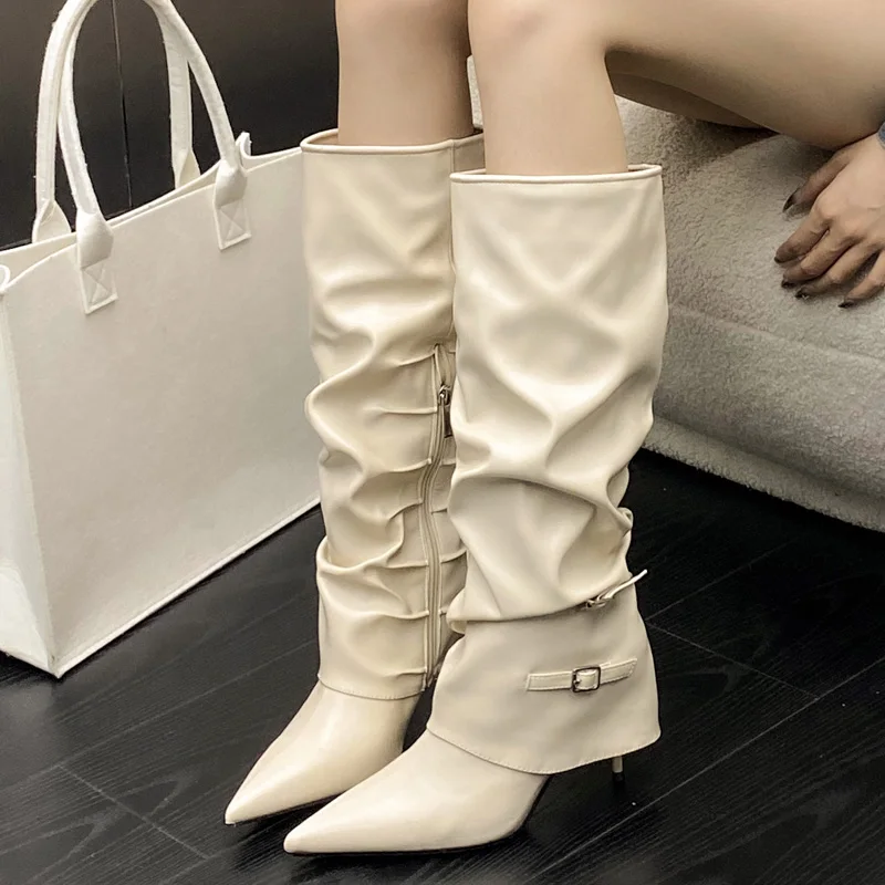 Eilyken ファッションプリーツバックル女性ニーハイブー - Sewing Zipper のレビューと価格