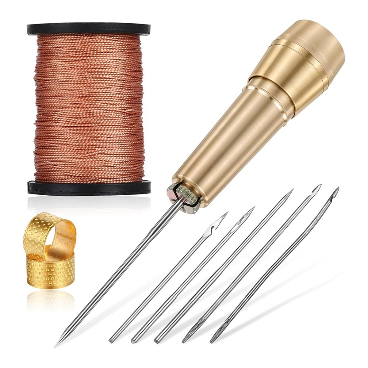9個入り革縫い針キット、銅製ハンドル付き、革細工用針6本付き - Sewing Repair のレビューと価格